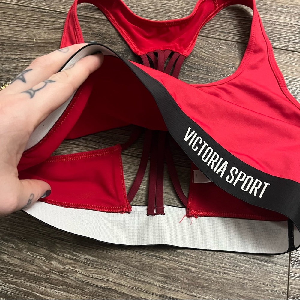 Victoria’s Secret Sport Racerback Strappy Logo Sports Bra (Red/Black) M - Picture 4 of 7